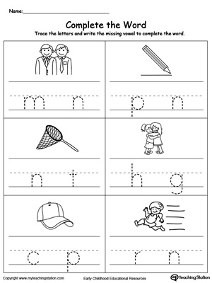 Completing the missing vowels in this printable worksheet will help your child boost their reading and writing skills.