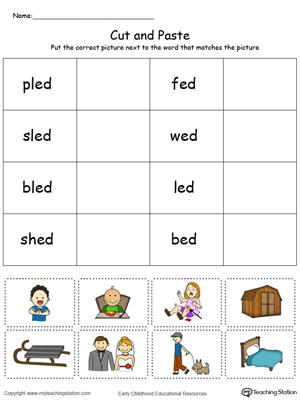 Learn word definition and spelling with this ED Word Family Match Picture with Word in Color worksheet.