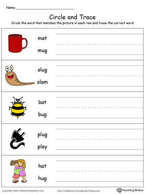 Build vocabulary, learn phonics and practice writing with this UG Word Family worksheet.