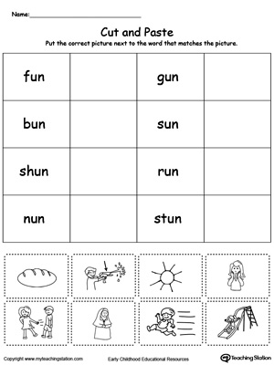 Learn word definition and spelling with this UN Word Family Match Picture with Word worksheet.