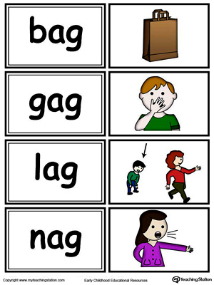 Word sorting and matching game with this AG Word Family printable worksheet in color.