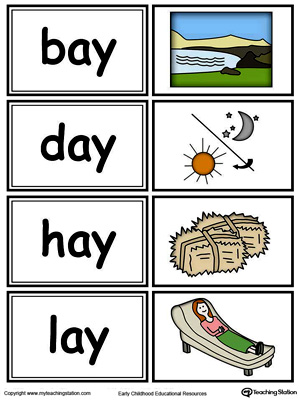 Word sorting and matching game with this AY Word Family printable worksheet in color.