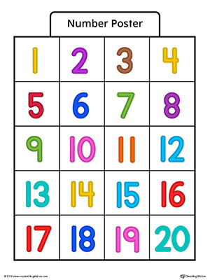 Use the Number poster 1-20 in color to help your child practice counting basic numbers.