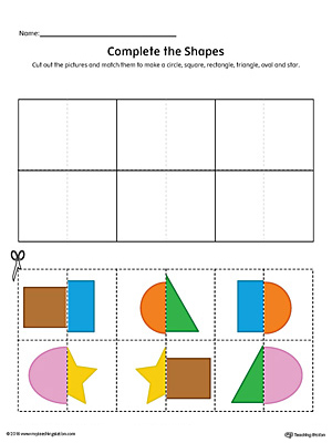 Match Shapes Cut and Paste: Rectangle, Star, Square, Triangle, Oval, Circle (Color)
