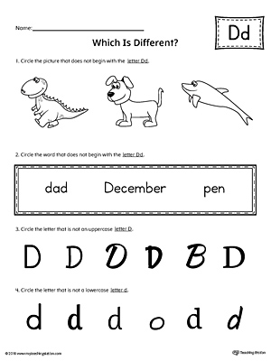 Use the Letter D Which is Different to practice identifying the uppercase and lowercase letter D and it