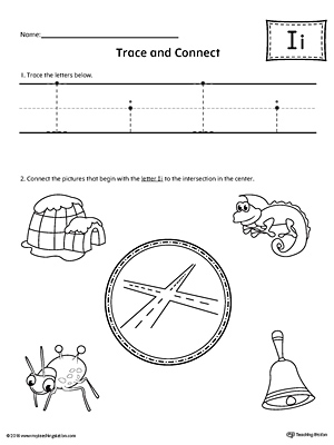Trace Letter I and Connect Pictures Worksheet