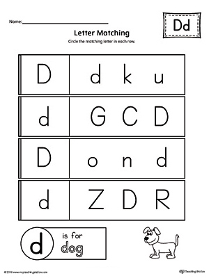 Use the Uppercase and Lowercase Letter D Matching Worksheet to help your preschooler to match upper to lowercase letters.