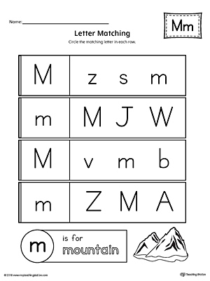 Use the Uppercase and Lowercase Letter M Matching Worksheet to help your preschooler to match upper to lowercase letters.