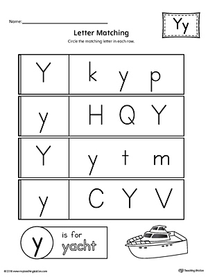 Use the Uppercase and Lowercase Letter Y Matching Worksheet to help your preschooler to match upper to lowercase letters.