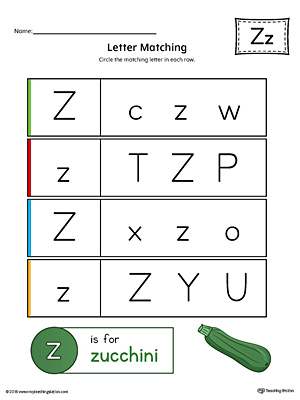 Use the Letter Z Uppercase and Lowercase Matching Printable Worksheet to help your preschooler to match upper to lowercase letters.
