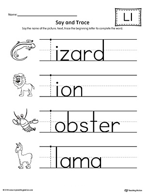 Say and Trace: Letter L Beginning Sound Words Worksheet