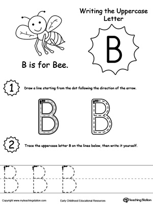 Help your child practice writing the uppercase letter B with this printable worksheet.