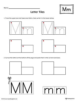 Practice tracing and then writing the uppercase and lowercase letter M with this kindergarten printable worksheet.