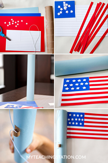 Create United States flag using recycled material for kids art project.