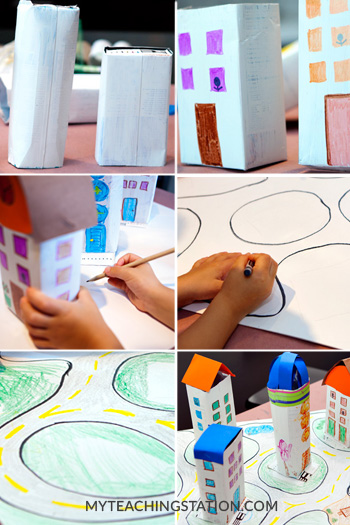 Build a City with Roads using Recycled Milk Cartons and a cardboard