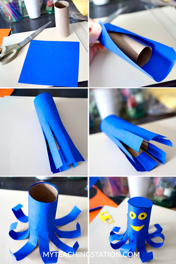Toddler simple art project steps with recycled toilet paper roll