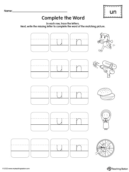 UN Word Family: Complete the Words Worksheet
