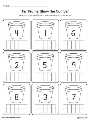 Ten Frame: Show the Number Worksheet