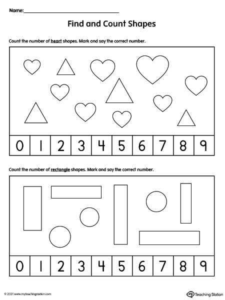 Find and count shapes worksheets are a great way to practice shape recognition and number counting.