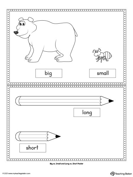 Preschool math resources: Wall poster for identifying big vs small items.