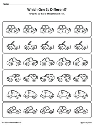 Preschool and kindergarten same vs different printable worksheet.