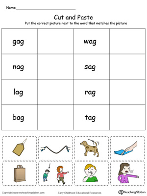 Learn word definition and spelling with this AG Word Family Match Picture with Word in Color worksheet.