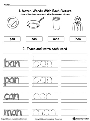 AN Word Family Connect, Trace and Write
