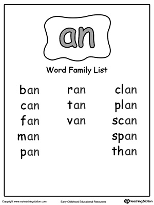 AN Word Family List