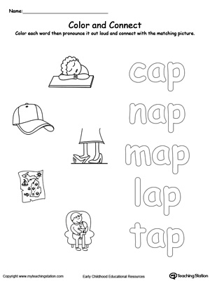 Practice coloring and fine motor skills in this AP Word Family printable worksheet.