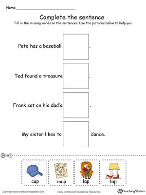 Identify the words and complete the AP Word Family sentence in this printable worksheet in color.