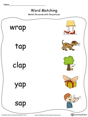 AP Word Family Picture and Word Match in Color. Identifying words ending in  –AP by matching the words with each picture.
