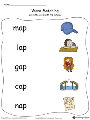 AP Word Family Picture Match in Color. Identifying words ending in  –AP by matching the words with each picture.