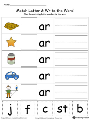 AR Word Family Match Letter and Write the Word in Color