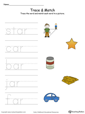 Match word with pictures in this AR Word Family printable worksheet in color.