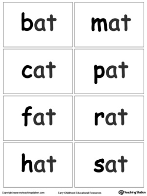 AT Word Family flashcards for kindergarten.