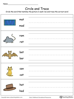 Identify Word and Write: AT Words in Color