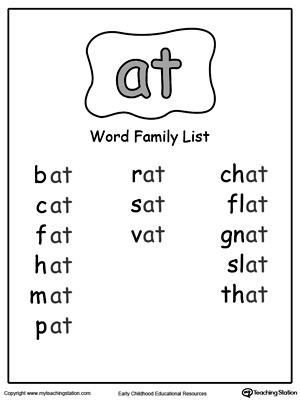 AT Word Family List | MyTeachingStation.com