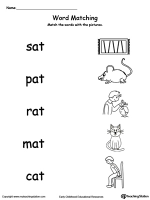 AT Word Family Picture and Word Match. Identifying words ending in  –AT by matching the words with each picture.