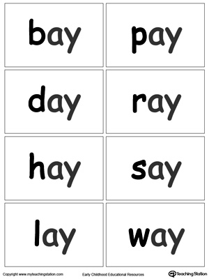 AY Word Family flashcards for kindergarten.