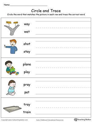 Build vocabulary, learn phonics and practice writing with this AY Word Family worksheet.