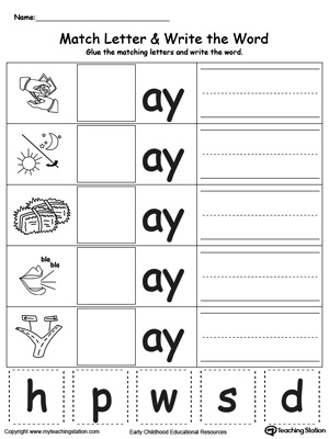 AY Word Family Match Letter and Write the Word