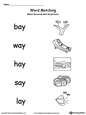 AY Word Family Match Picture and Word | MyTeachingStation.com