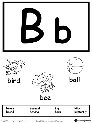 Recognize the sounds and letters at the beginning of words with this Letter B Printable Alphabet Flash Cards.