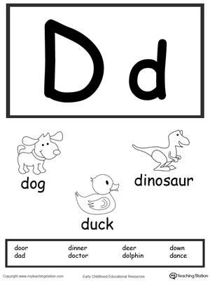 Letter D Printable Alphabet Flash Cards for Preschoolers