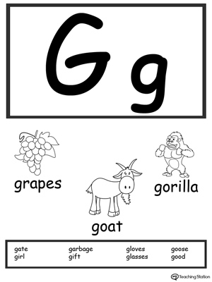 Letter G Printable Alphabet Flash Cards for Preschoolers