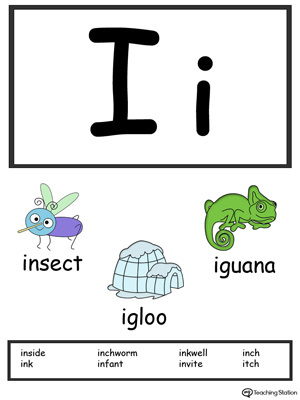 Letter I Alphabet Flash Cards for Preschoolers