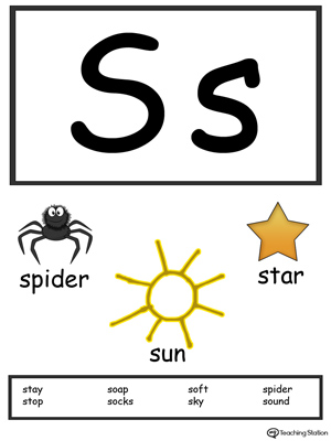 Letter S Alphabet Flash Cards for Preschoolers