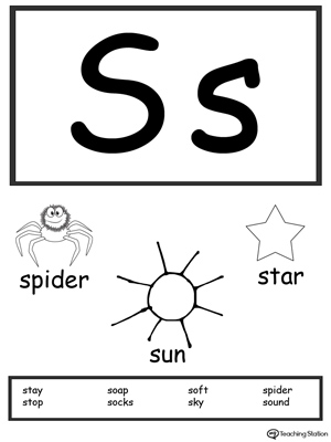 Letter S Printable Alphabet Flash Cards for Preschoolers