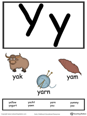 Letter Y Alphabet Flash Cards for Preschoolers