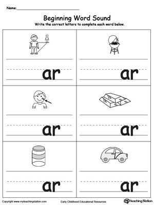 Learn sounds and letters at the beginning of words with this AR Word Family printable worksheet.